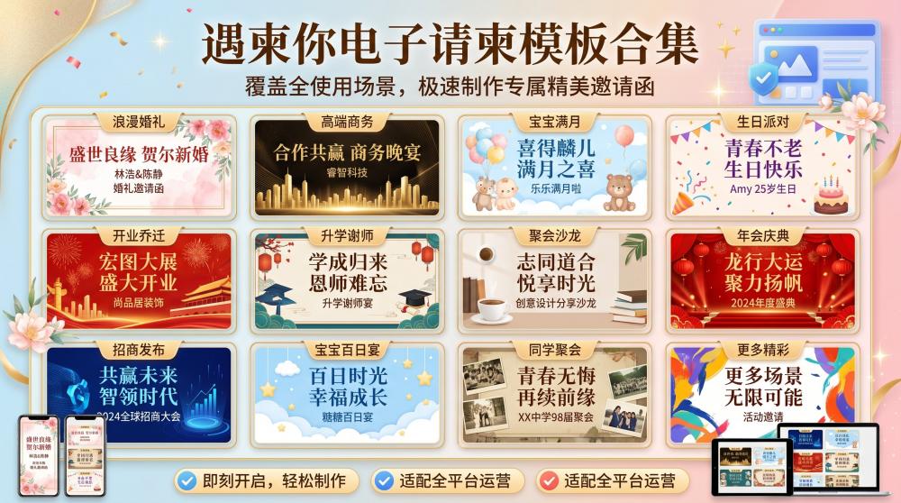 免费红金国潮开业请柬模板｜4款工具实测，小白也能5分钟搞定